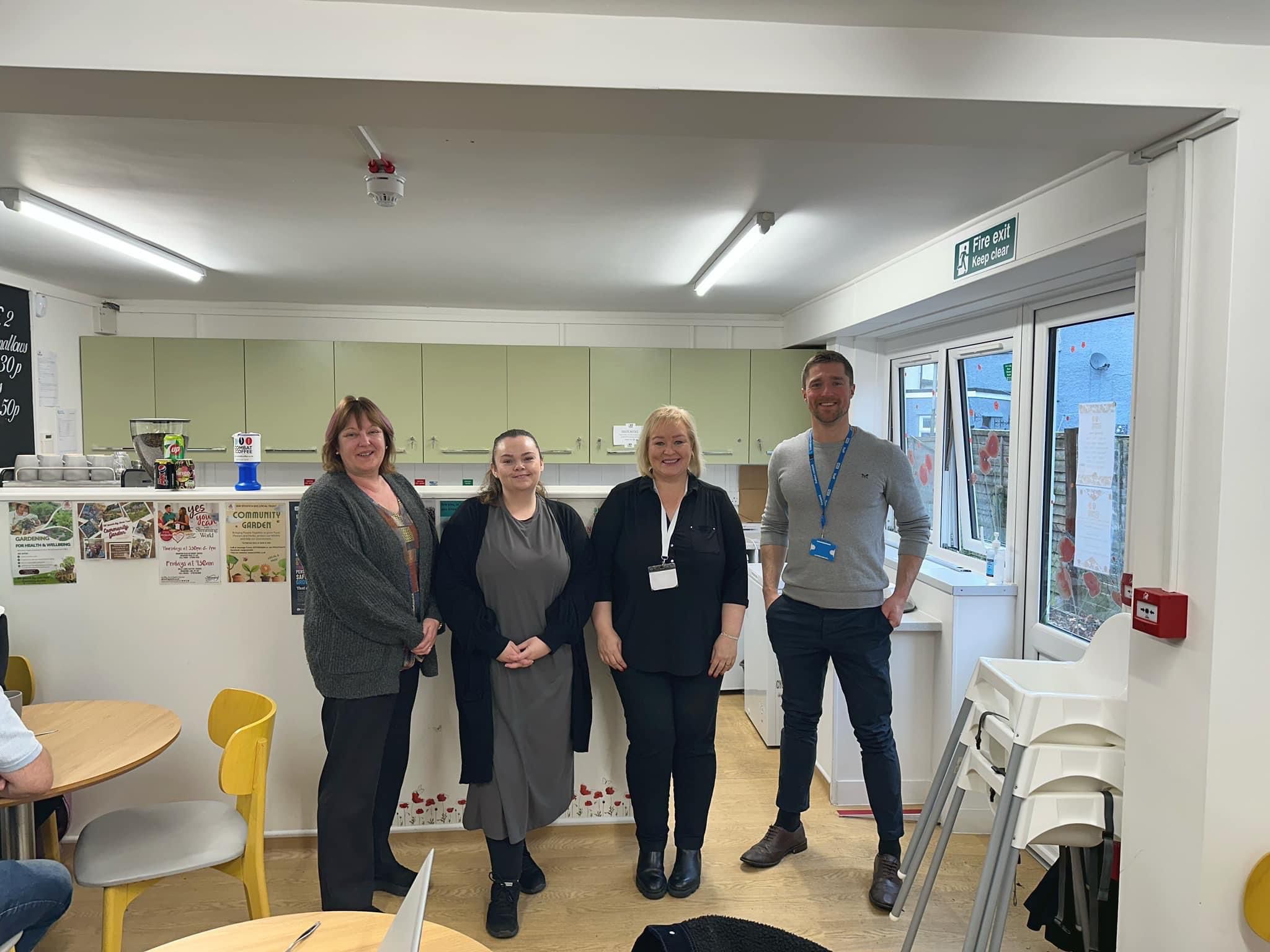 l to r  Tracey Dockery, Resident Member & Project Lead for the Friendly Bench and Community Garden.
Charlotte Osman, Resident Member and Chairperson. 
Julie Marker, Community Engagement Lead.
Chris Lawson, Integration & Partnerships Manager, Ipswich & East Suffolk Alliance NHS
